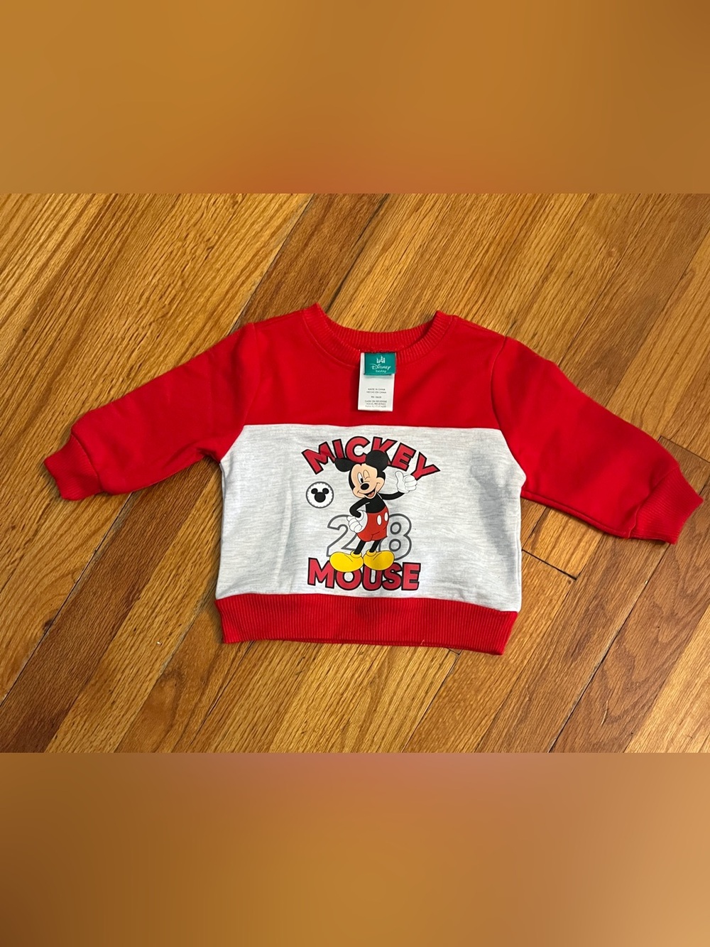 Disney Baby Mickey Mouse 28 Sweatshirt Red Gray Pullover 12m 9-12 months